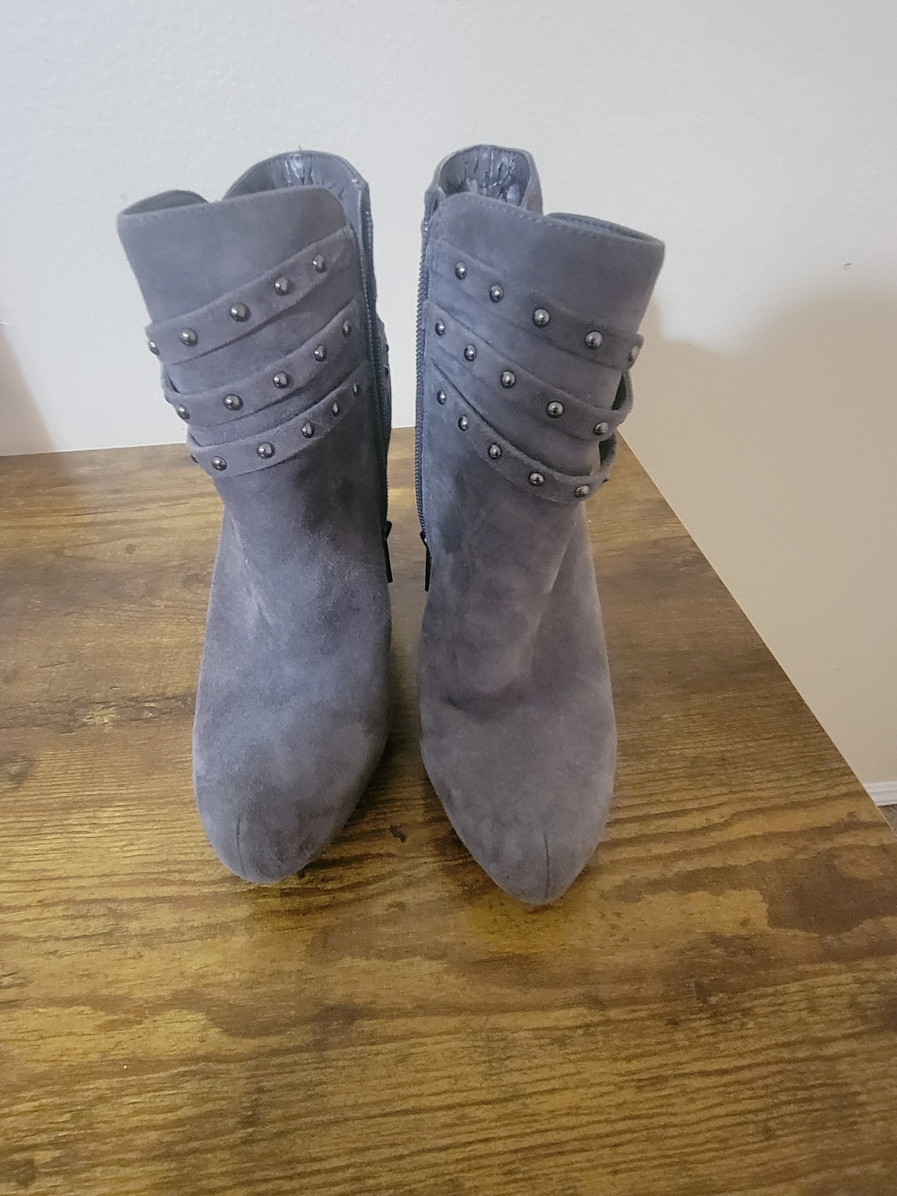 Studded Suede Ankle Boots in Gray - Women's
